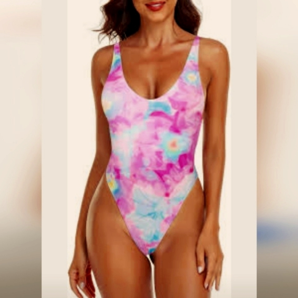 Sexy High Cut Low Back One Piece Thong Swimsuit for Women Sz S
